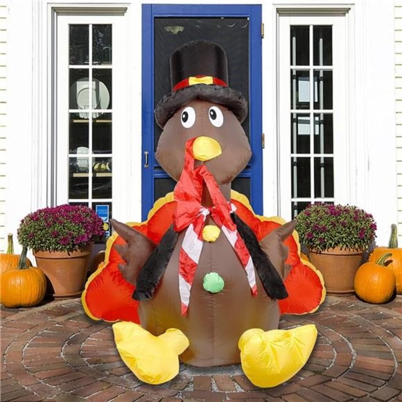Thanksgiving Inflatable 5 Ft Turkey LED Lights, Blow up - Picture 6 of 7
